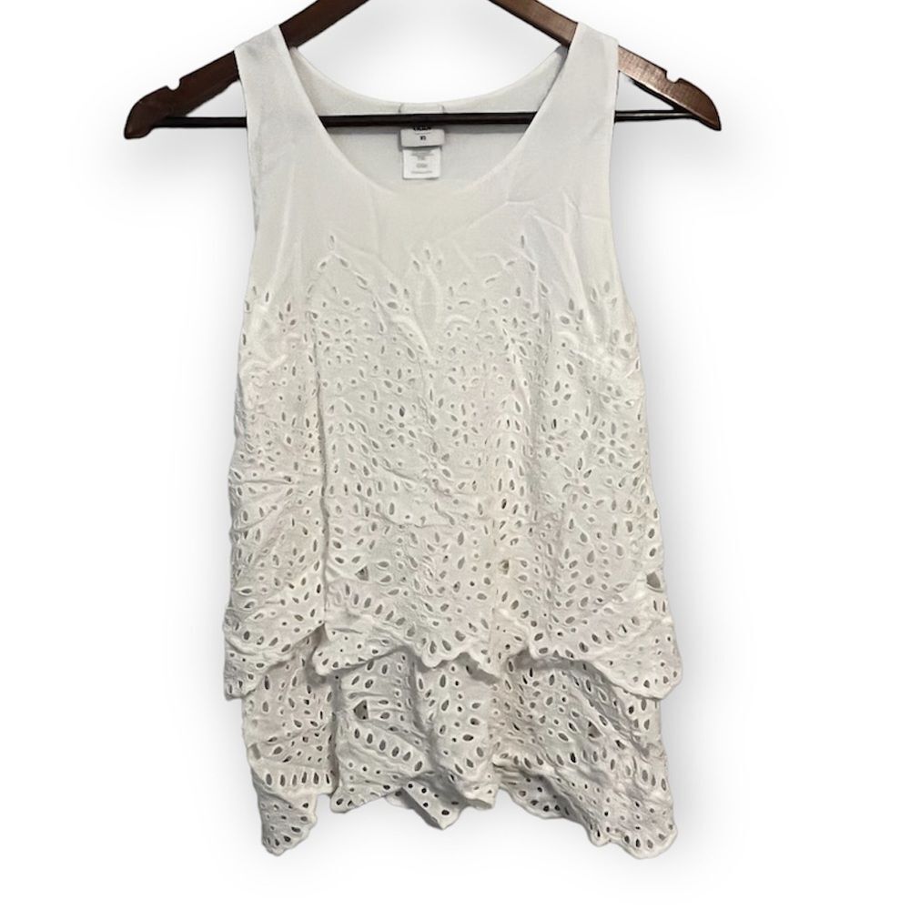 Cabi White Eyelet Lace Tank Top